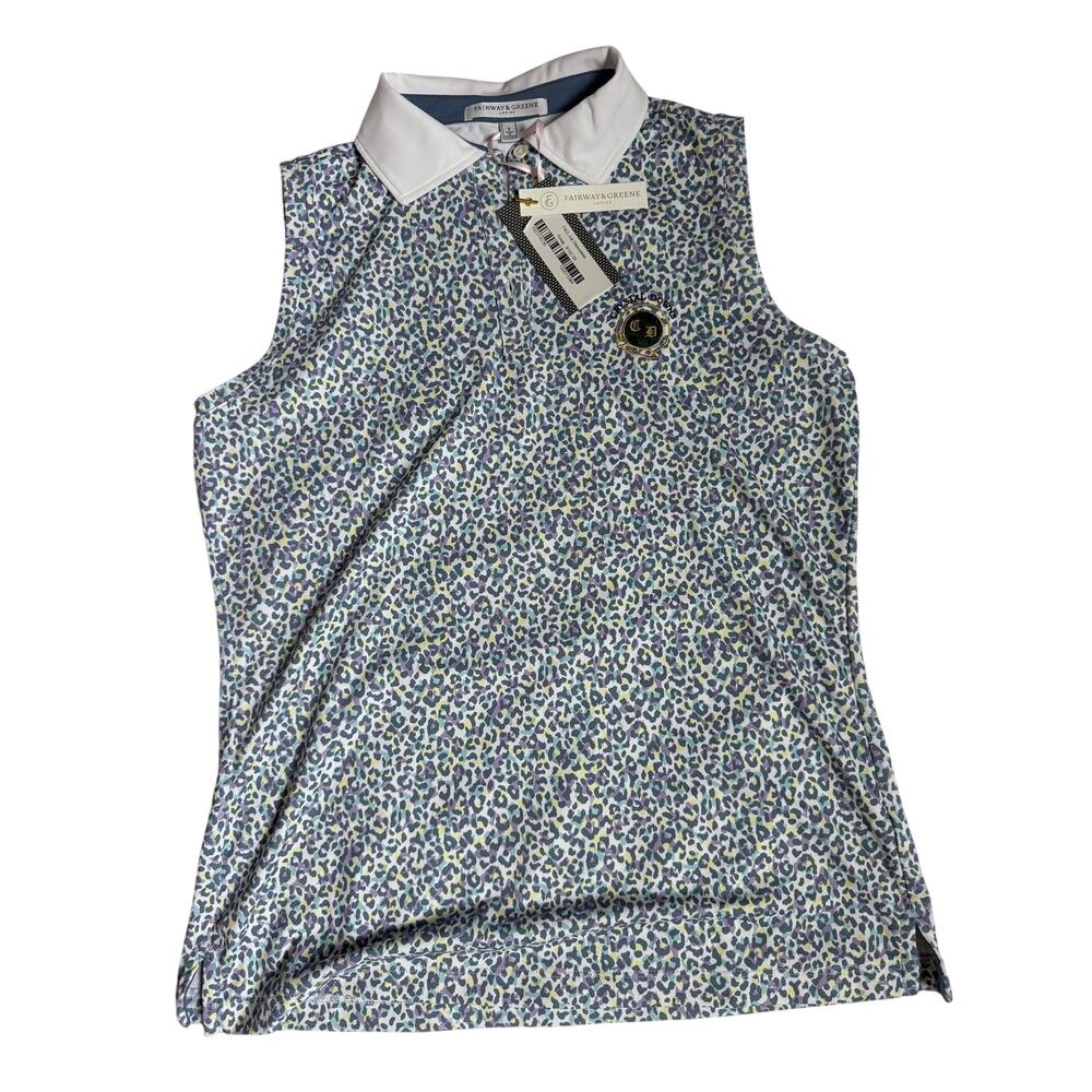 Fairway & Greene Juli Sleeveless Golf Top Crystal Downs Blue Cheetah Small UPF